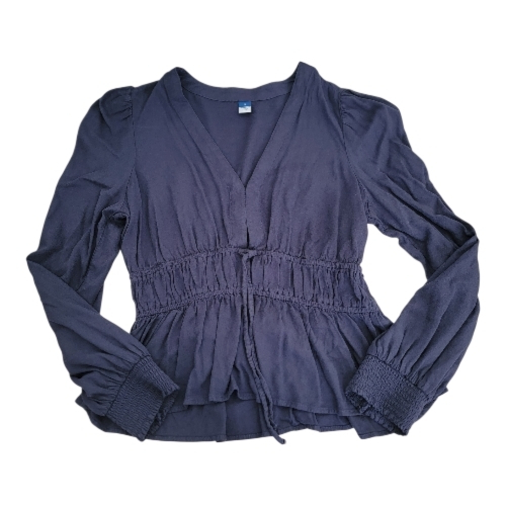 Old Navy Blue Smocked Waist Peasant Blouse